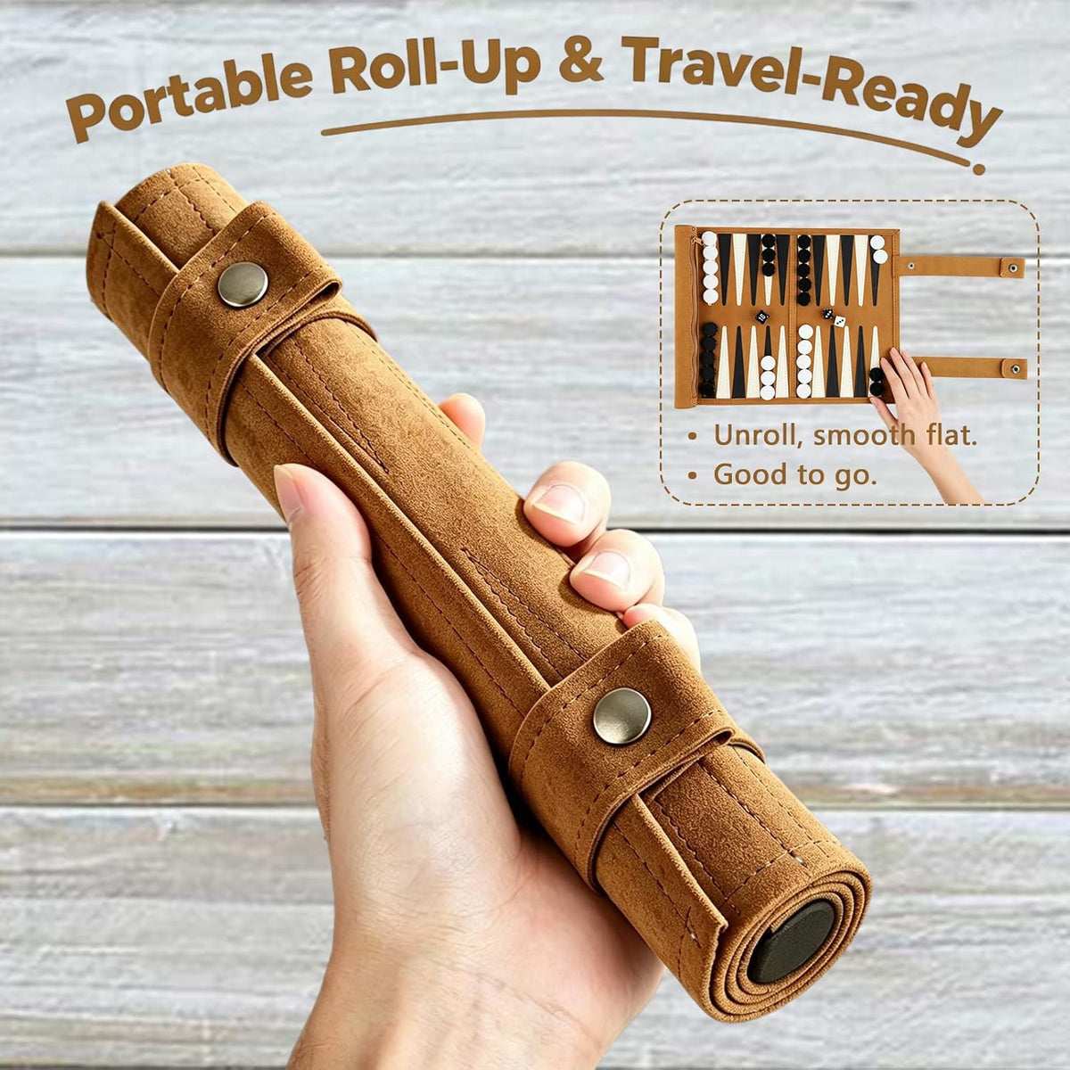 Portable Roll-Up Backgammon Set – Classic Tan Travel Game for Two