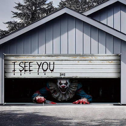 🎃It’s Watching You… 👁️ Giant Creepy Clown Halloween Garage Door Cover