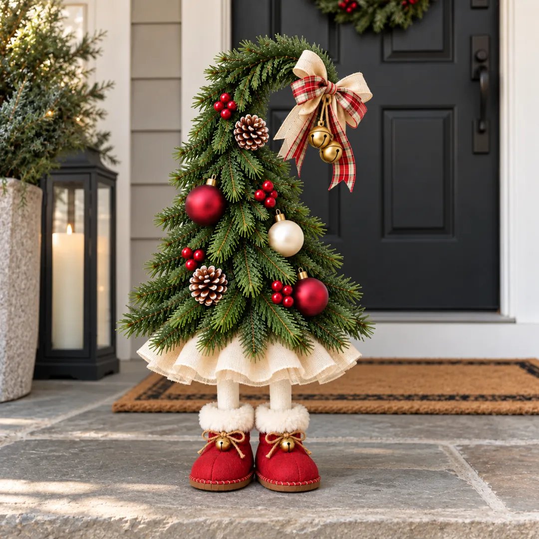🎄 Whimsical Christmas Elf Tree – Cute Red Boots & Vintage Holiday Charm