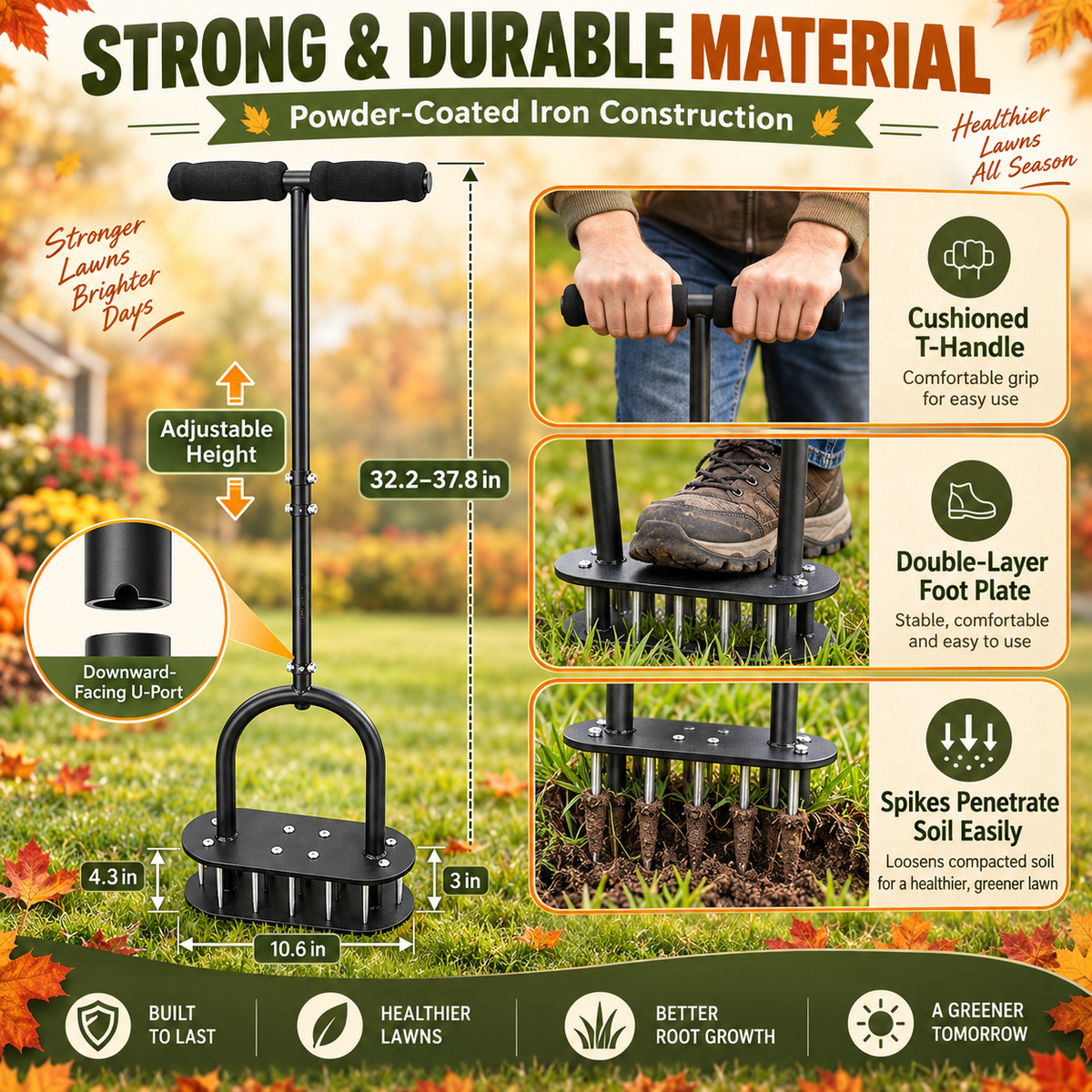 🌱 Manual Lawn Coring Aerator ✅ Carbon Steel Build & Spring Ejection | Healthier Grass Made Easy 🍃
