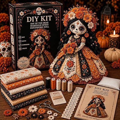🌼 Day of the Dead-Inspired Skeleton Bride DIY Kit – Handmade Patchwork Doll