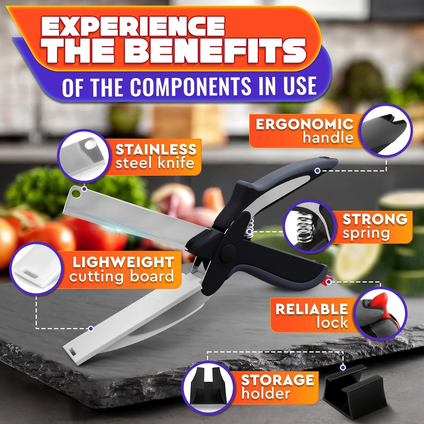 🥒🍅9.6" Cut Reach Durable 2-in-1 Kitchenware Heavy-Duty Scissors✂️