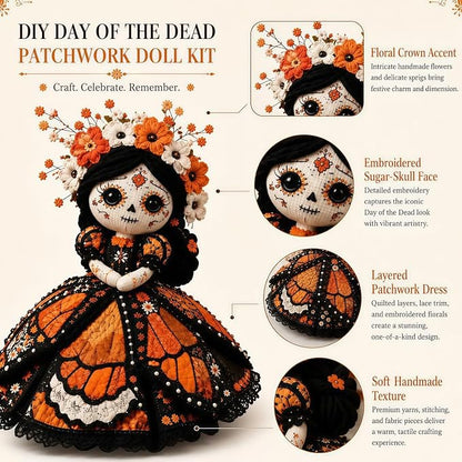 🌼 Day of the Dead-Inspired Skeleton Bride DIY Kit – Handmade Patchwork Doll