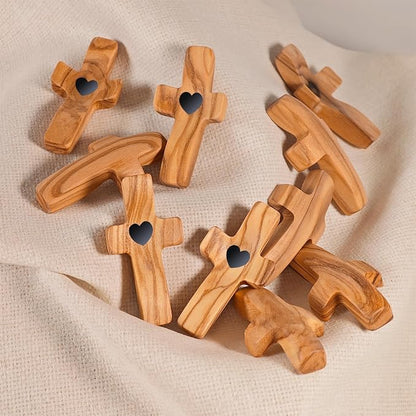 Cross Fidget Wood, Encouragement Gift, Olive Wooden Cross for Clinging and Praying, Pocket Religious Gift for Children and Adult