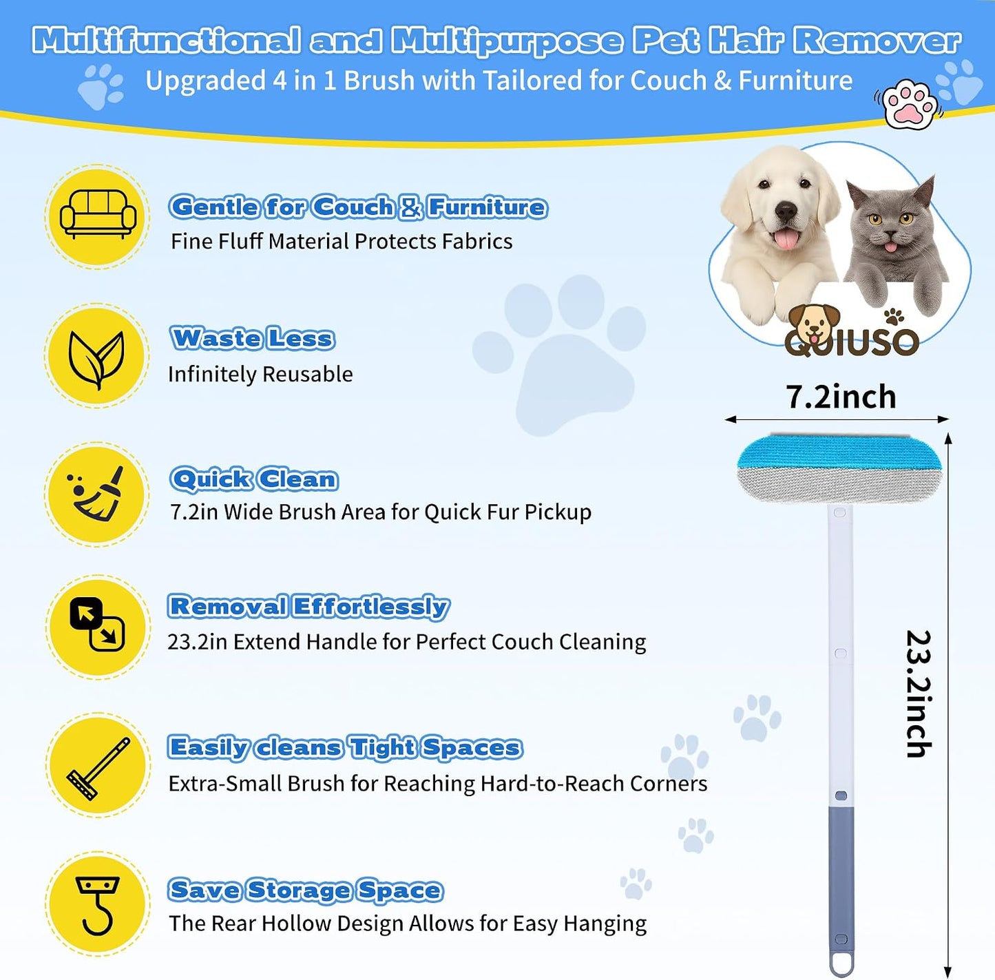 🐾Pet Hair Remover for Furniture – 23.2Inch Reusable Dog