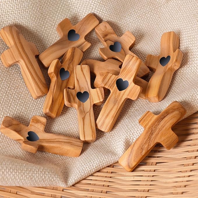 Cross Fidget Wood, Encouragement Gift, Olive Wooden Cross for Clinging and Praying, Pocket Religious Gift for Children and Adult