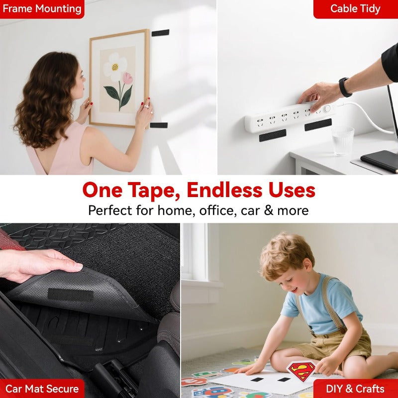 Heavy-Duty Double-Sided Hook & Loop Tape – Cut-to-Fit Tool-Free Mounting Strip
