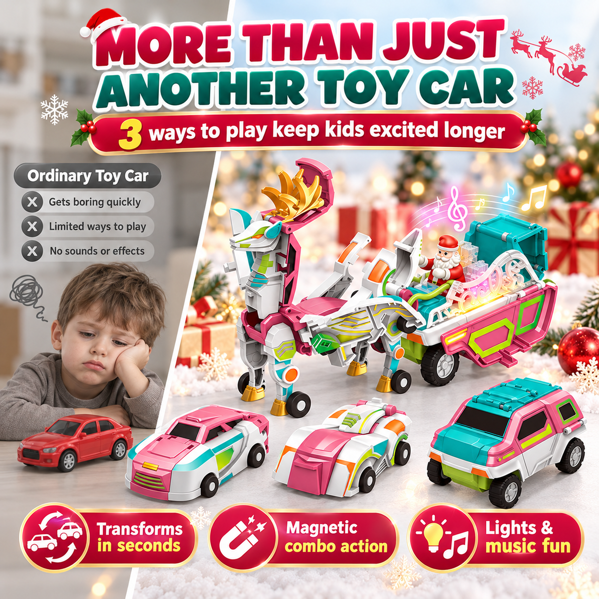 🎄🚗 3-in-1 Magnetic Transforming Christmas Car Set