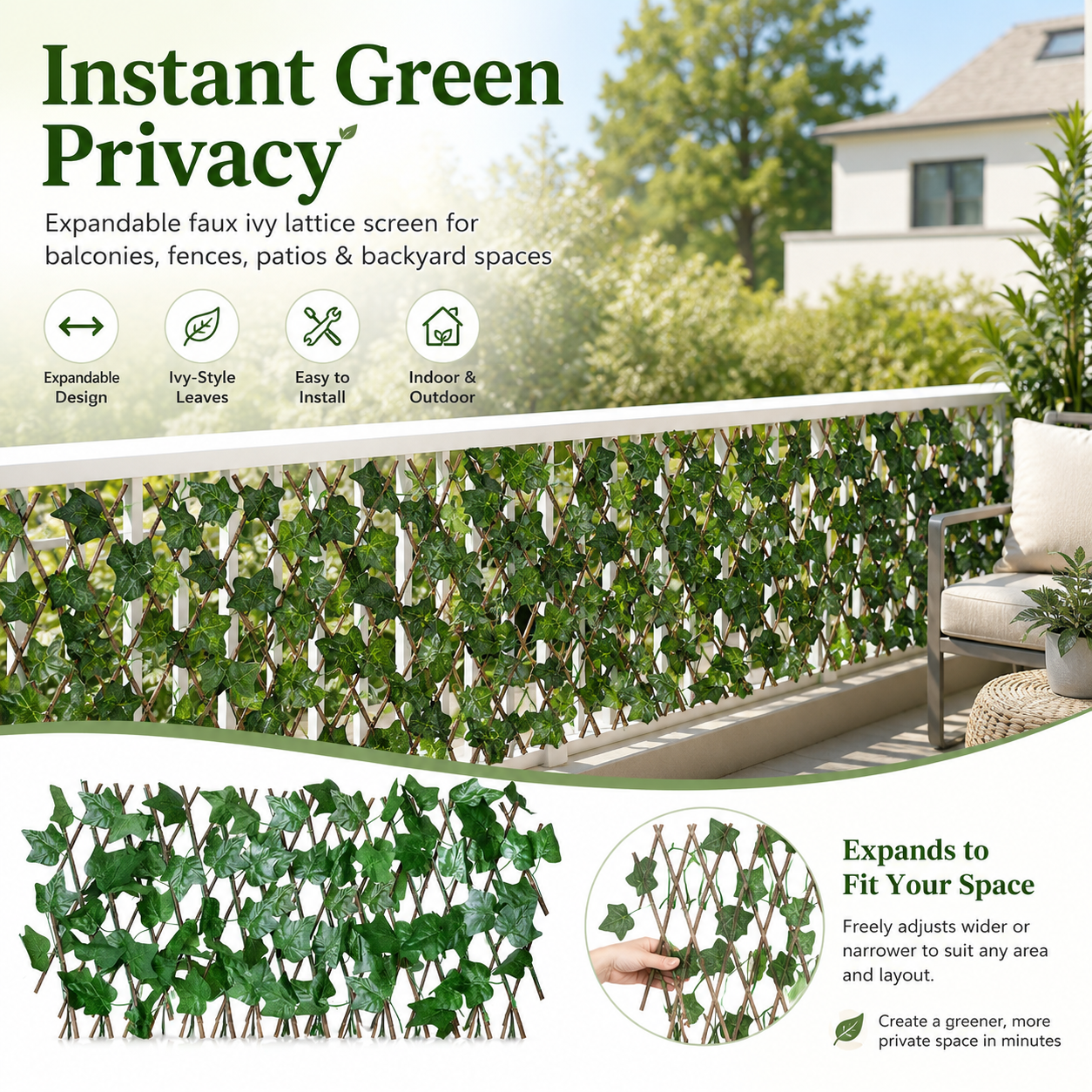 🌿Expandable Ivy Privacy Fence – Retractable Green Lattice Screen for Patio & Garden