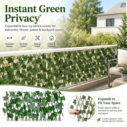 🌿🛡️Expandable Ivy Privacy Fence – Retractable Green Lattice Screen for Patio & Garden