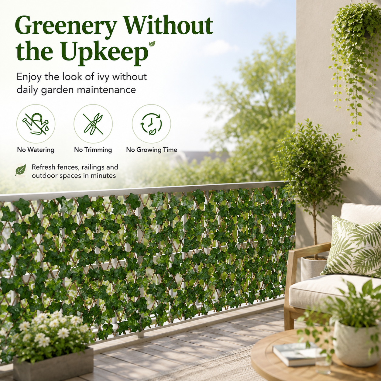 🌿Expandable Ivy Privacy Fence – Retractable Green Lattice Screen for Patio & Garden