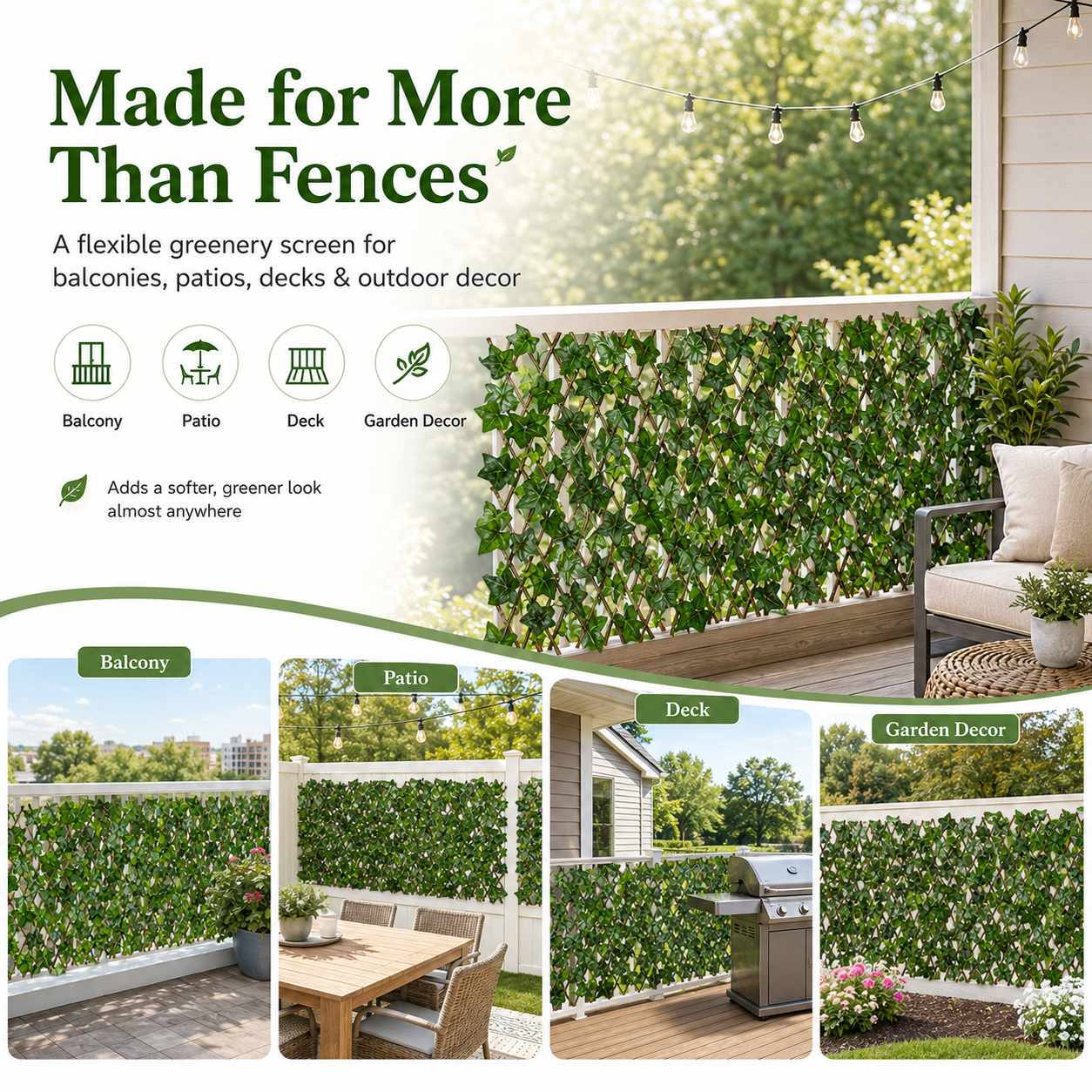 🌿Expandable Ivy Privacy Fence – Retractable Green Lattice Screen for Patio & Garden