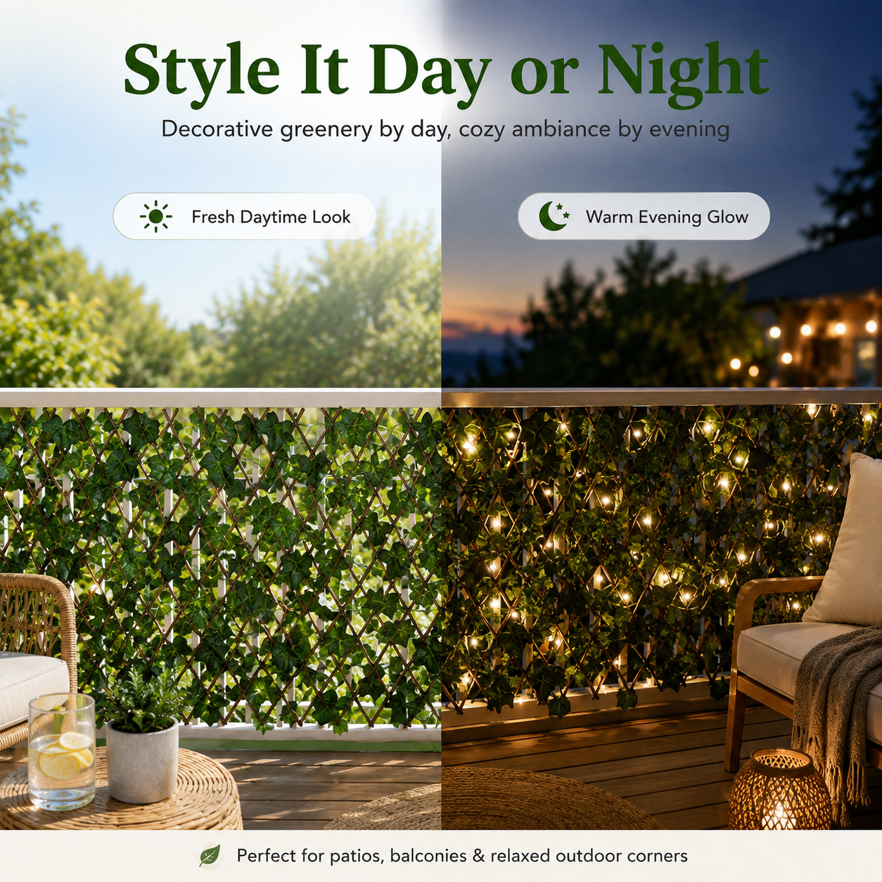 🌿Expandable Ivy Privacy Fence – Retractable Green Lattice Screen for Patio & Garden