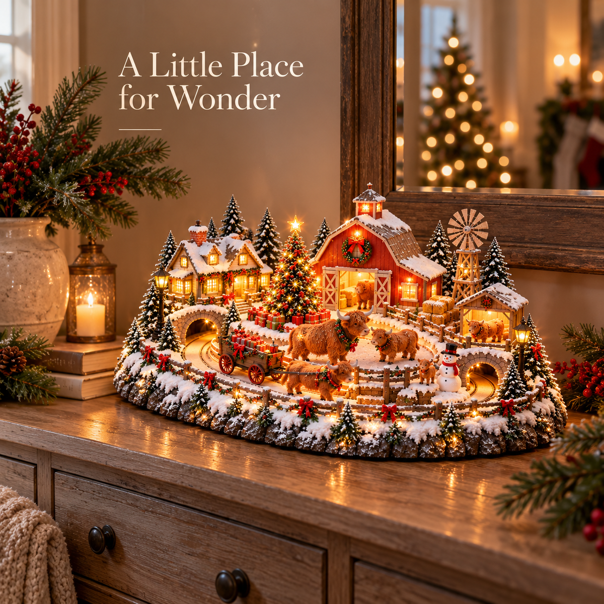 🐮 Animated Highland Cow Christmas Village | Lighted Farmhouse Holiday Décor