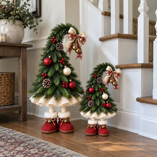 🎄 Whimsical Christmas Elf Tree – Cute Red Boots & Vintage Holiday Charm