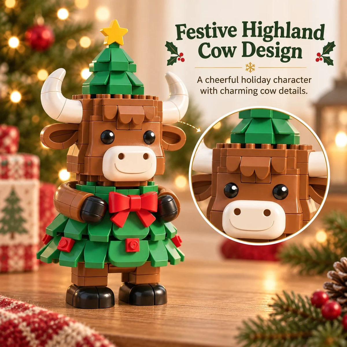 🐮 Christmas Tree Highland Cow Building Set – Cute DIY Holiday Decor & Gift