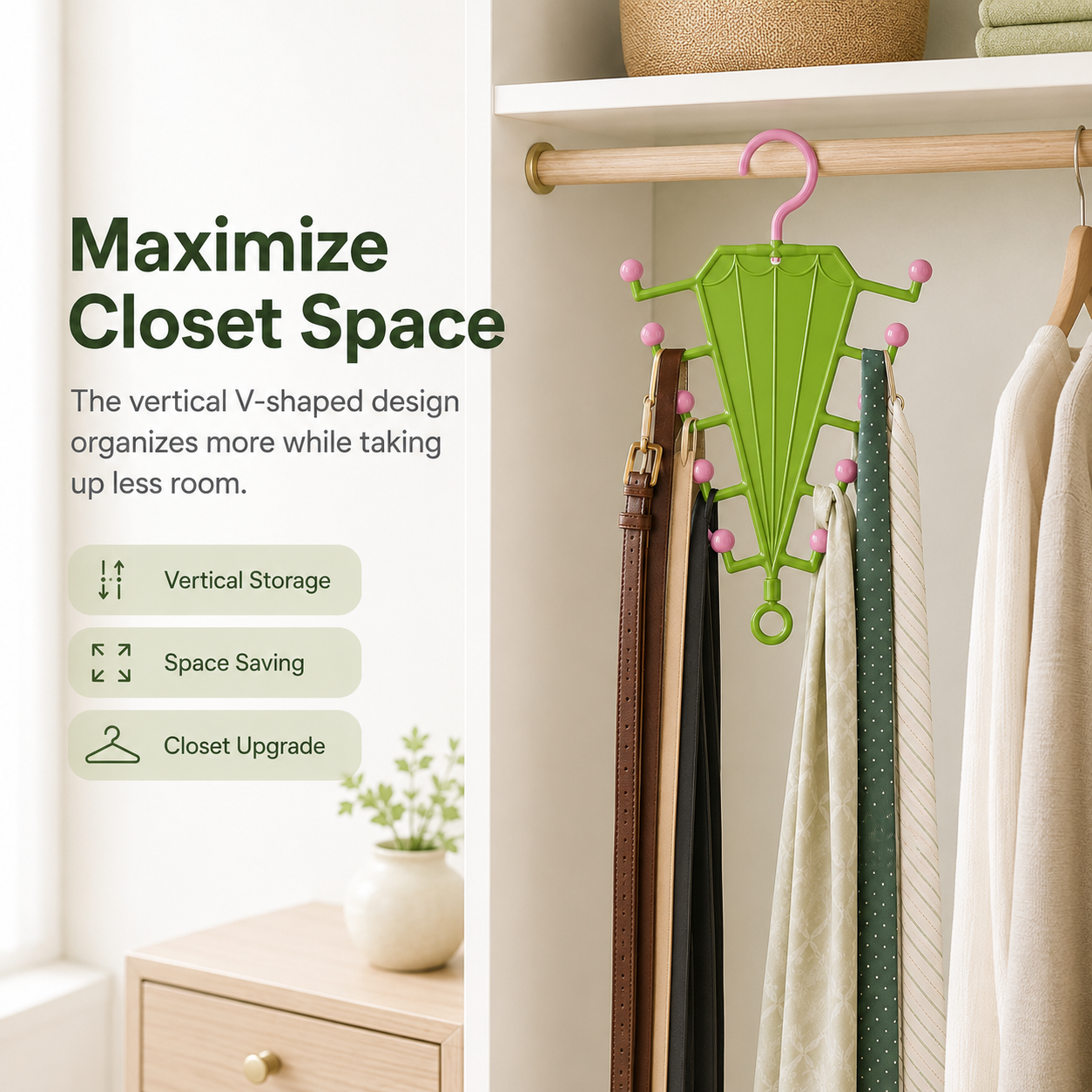🧥V-Shaped Accessory Organizer | 10 Hooks for Belts, Ties & Scarves