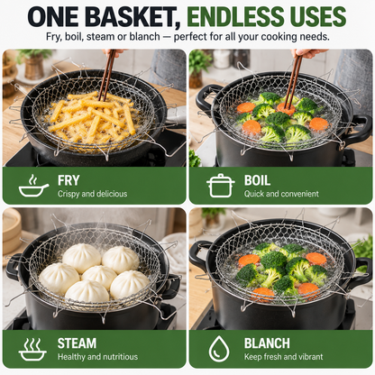 🍟 Foldable Easy-Lift Frying Basket – Fry, Lift & Drain the Whole Batch in One Easy Move