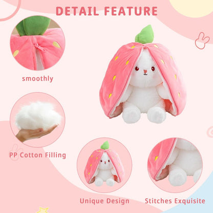2-in-1 Strawberry Bunny Reversible Plush – Zip & Flip Transforming Toy