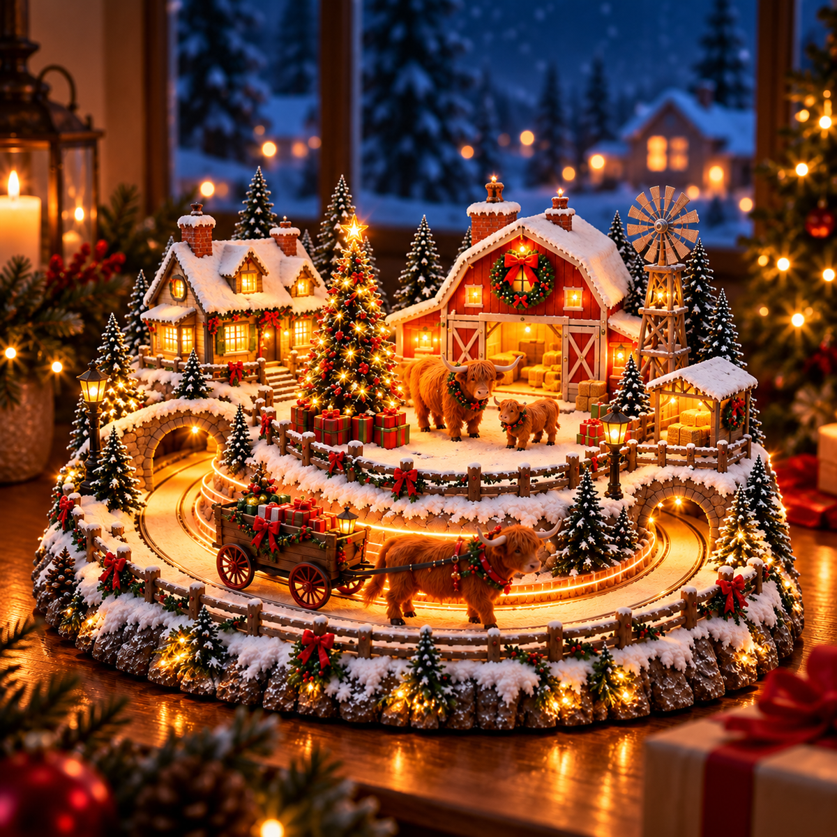 🐮 Animated Highland Cow Christmas Village | Lighted Farmhouse Holiday Décor