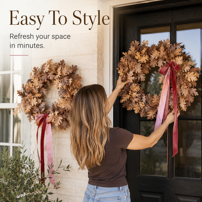 🍂 Set of 2 Autumn Leaf Wreaths With Ribbon – Matching Fall Door & Home Decor