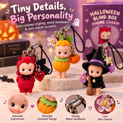🎃 Halloween Mystery Blind Box Phone Charm – 1 of 6 Spooky-Cute Collectible Designs