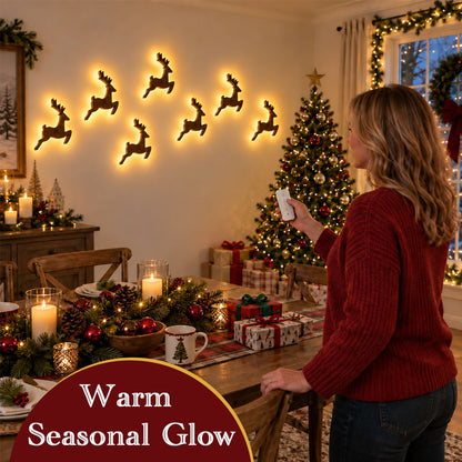 🦌✨Santa & 6 Reindeer LED Wall Décor – Peel, Press & Glow