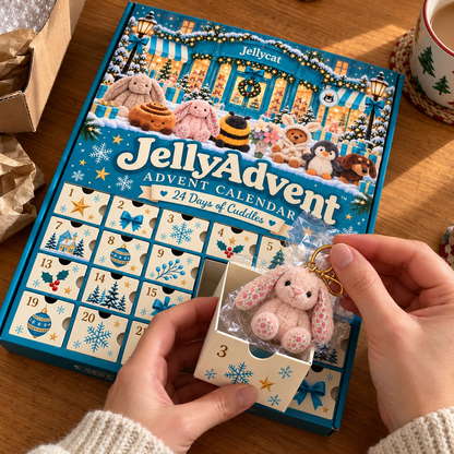 🧸 Jelly Countdown 24-Day Plush Advent Calendar – Mini Plush Bag Charms & Christmas Surprises