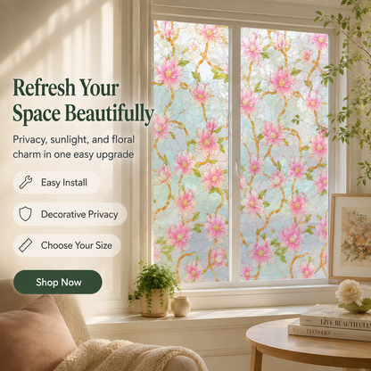🌸 Floral Stained-Glass Window Privacy Film – Beautiful Privacy With Natural Light