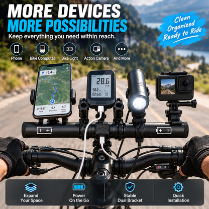 🚴 Powered Bike Handlebar Extender – Extra Mounting Space + USB Charging