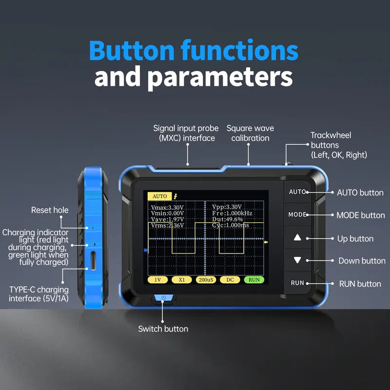Oscilloscope button functions and interfaces