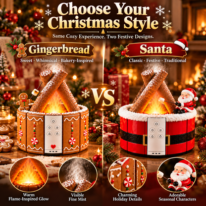 🎄 MerryMist Christmas Campfire Aroma Diffuser – Cozy Flame-Style Glow, Festive Mist & Adorable Santa/Gingerbread Designs