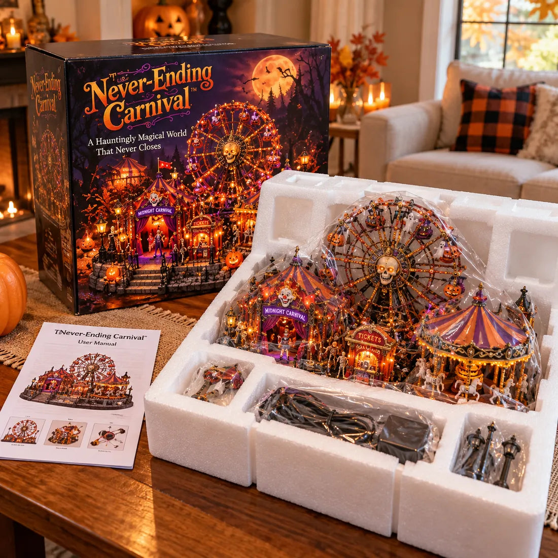 🎃👻Haunted Halloween Wonderland – Light-Up Ghost Train Village & Spooky Carnival Display