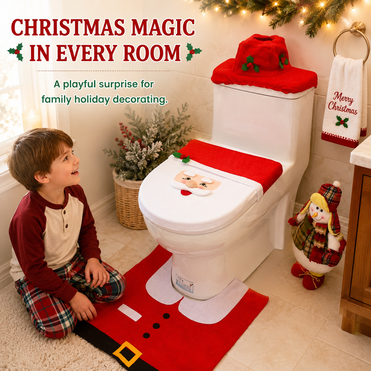 🎅Christmas Toilet Decor Set | 3-Piece Bathroom Holiday Makeover