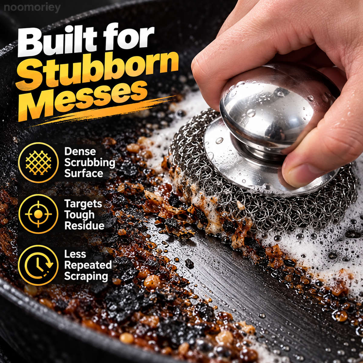 🍳 Heavy-Duty Stainless Steel Cast Iron Cleaner with Comfort Grip Knob