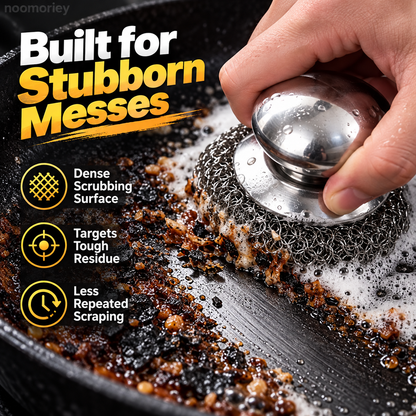 🍳 Heavy-Duty Stainless Steel Cast Iron Cleaner with Comfort Grip Knob
