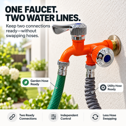 💧 Dual-Outlet Faucet – Two Water Lines, No More Hose Switching