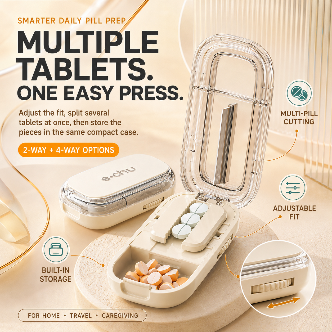 💊 2-in-1 Adjustable Multi-Pill Cutter & Storage Case – 2-Way or 4-Way