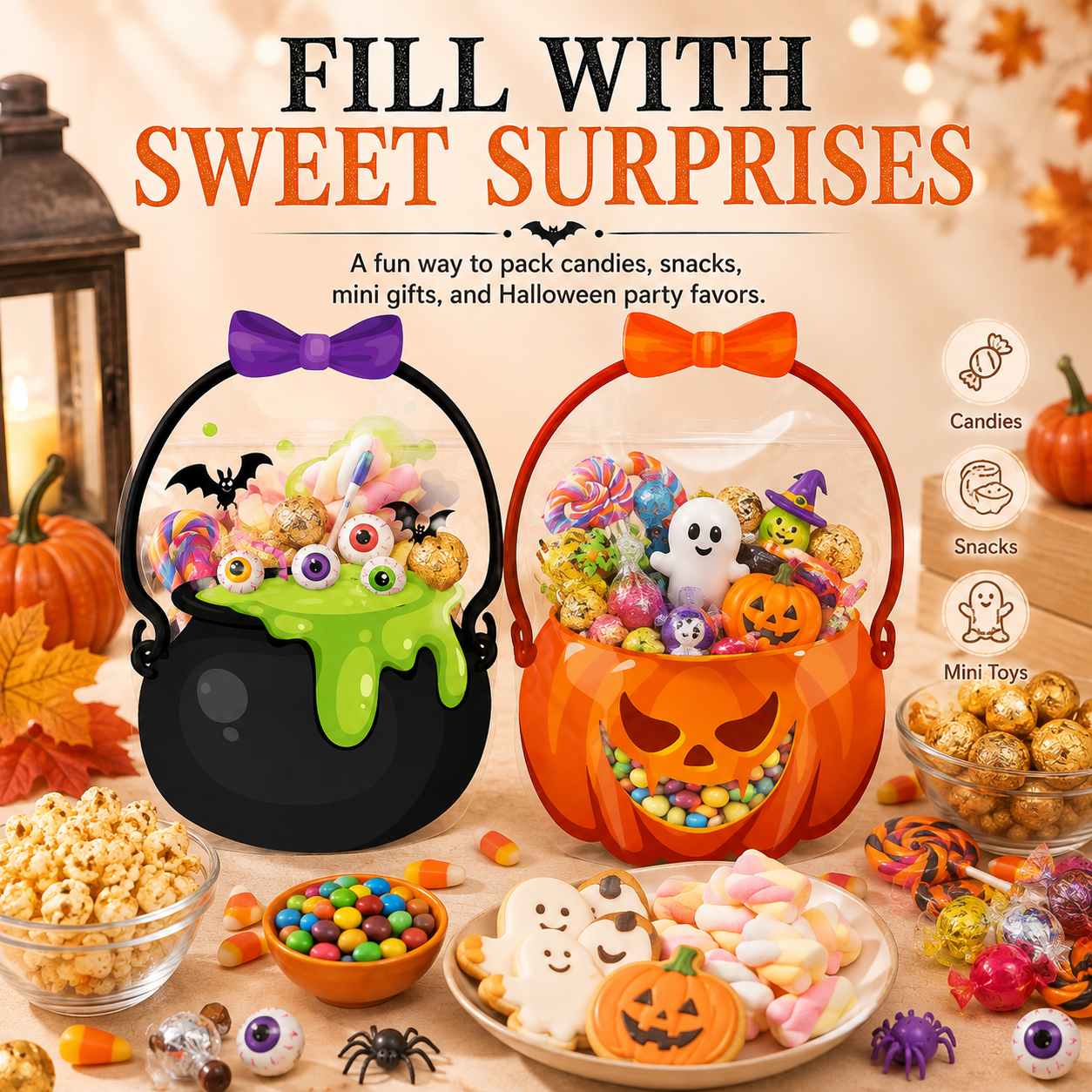 🎃 50 Pcs Halloween Goodie Bags Plastic Candy Bag