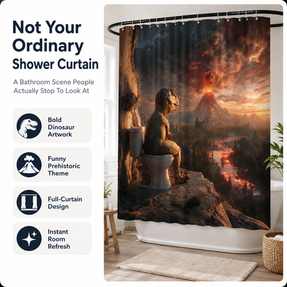 🦖Fun Dinosaur Volcano Bathroom Shower Curtain