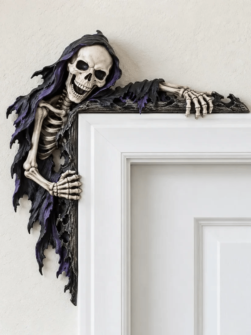 💀 Meet Your New Roommate: No Rent, No Chores, Just Hanging Around Your Doorway – Grim Reaper Corner Decor