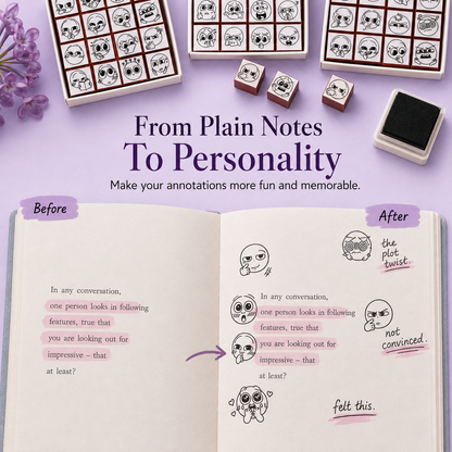 📚 Expression Reaction Stamp Set – Cute Book Annotation Stamps for Readers & Journaling