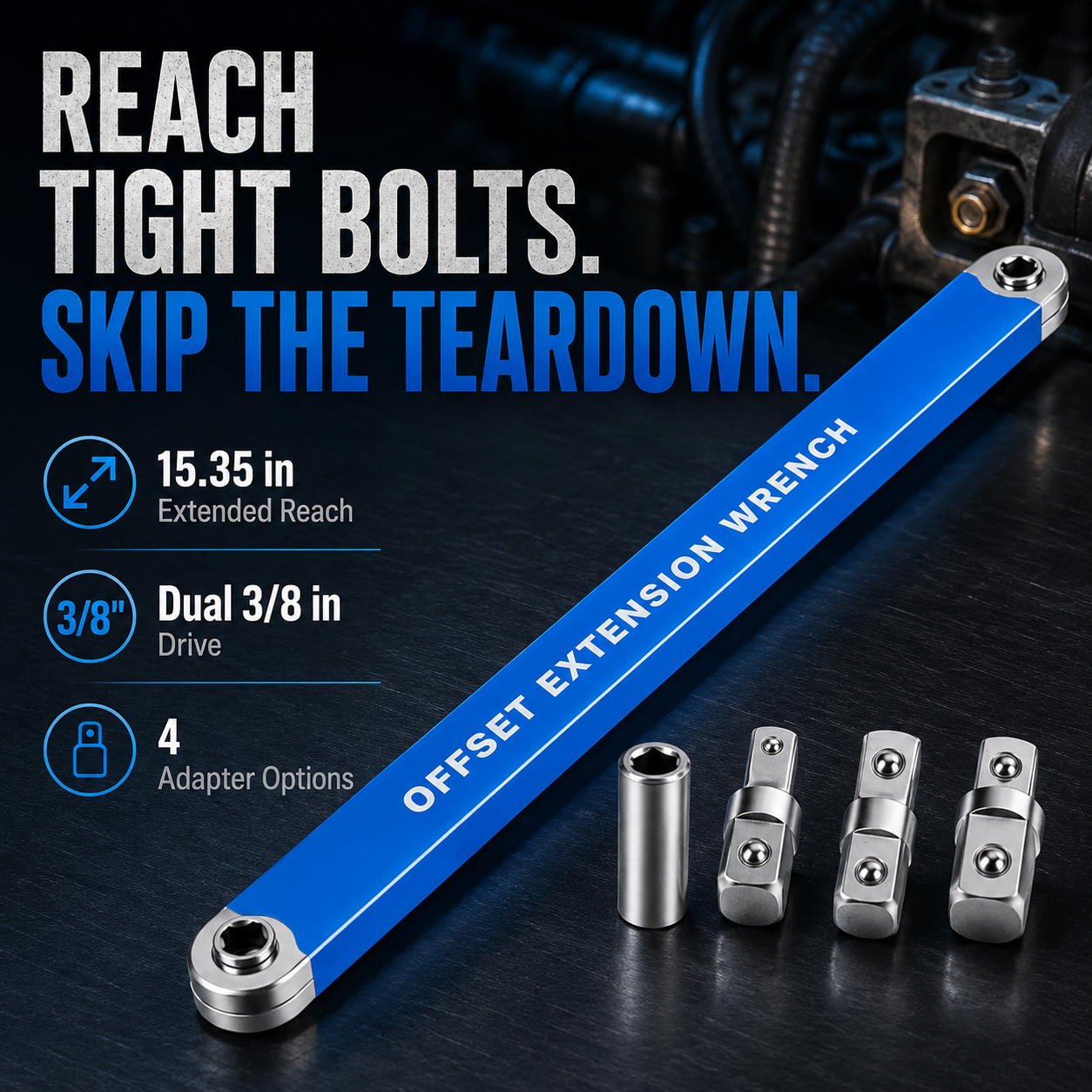🔧 5-Piece 3/8" Offset Extension Wrench Set – Tight-Space Ratchet Access Tool