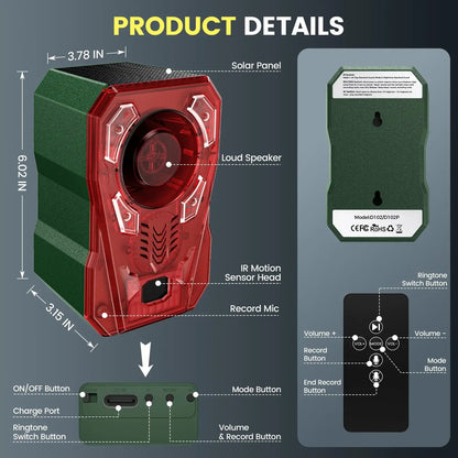 🚨Outdoor Solar-Powered Animal Repeller - 2000mAh USB Rechargeable, Motion Sensor Lights