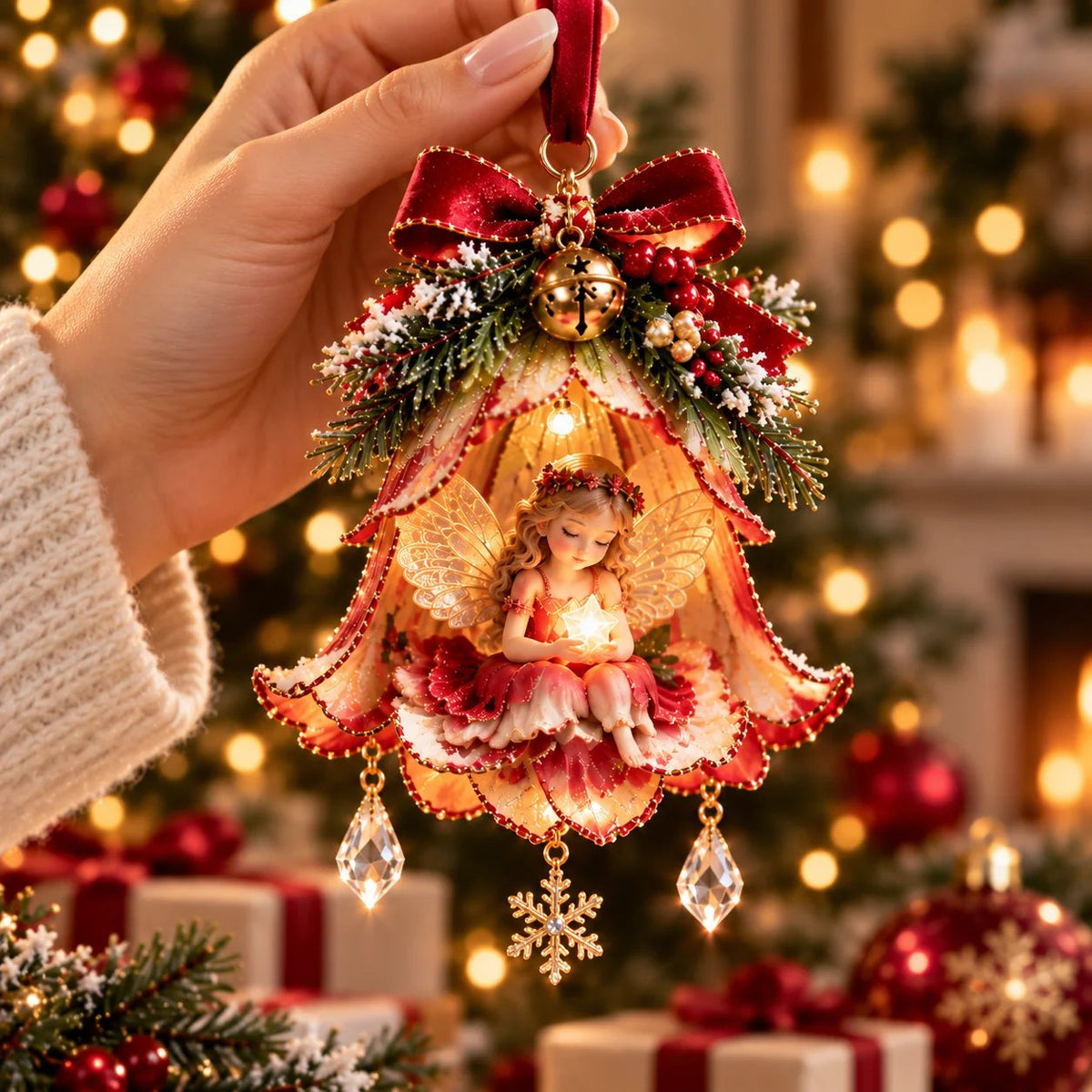 🧚‍♀️✨Enchanted Fairy Bell Christmas Ornament – Glowing Tree Décor