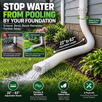 🏡 Flexible Rain Gutter Downspout Extension Kit  – Adjustable 22"-63" Drain Pipe with Leaf Filter for Foundation Protection