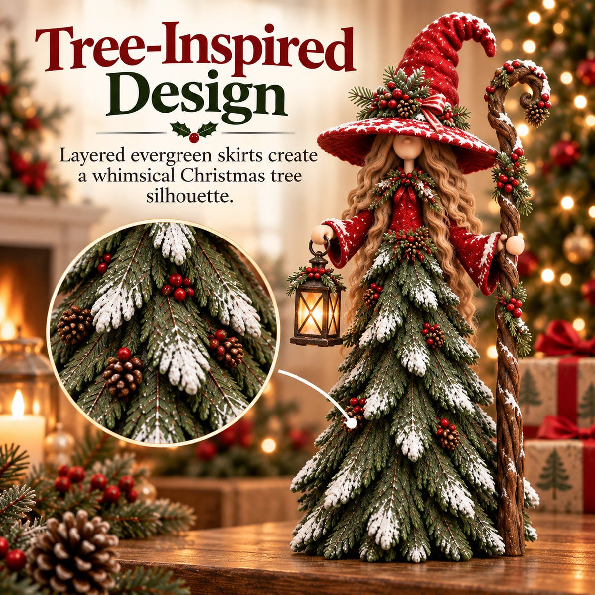 Christmas decorative figure in the shape of a Christmas tree – Santa Claus, snowman & Christmas witch with festive details