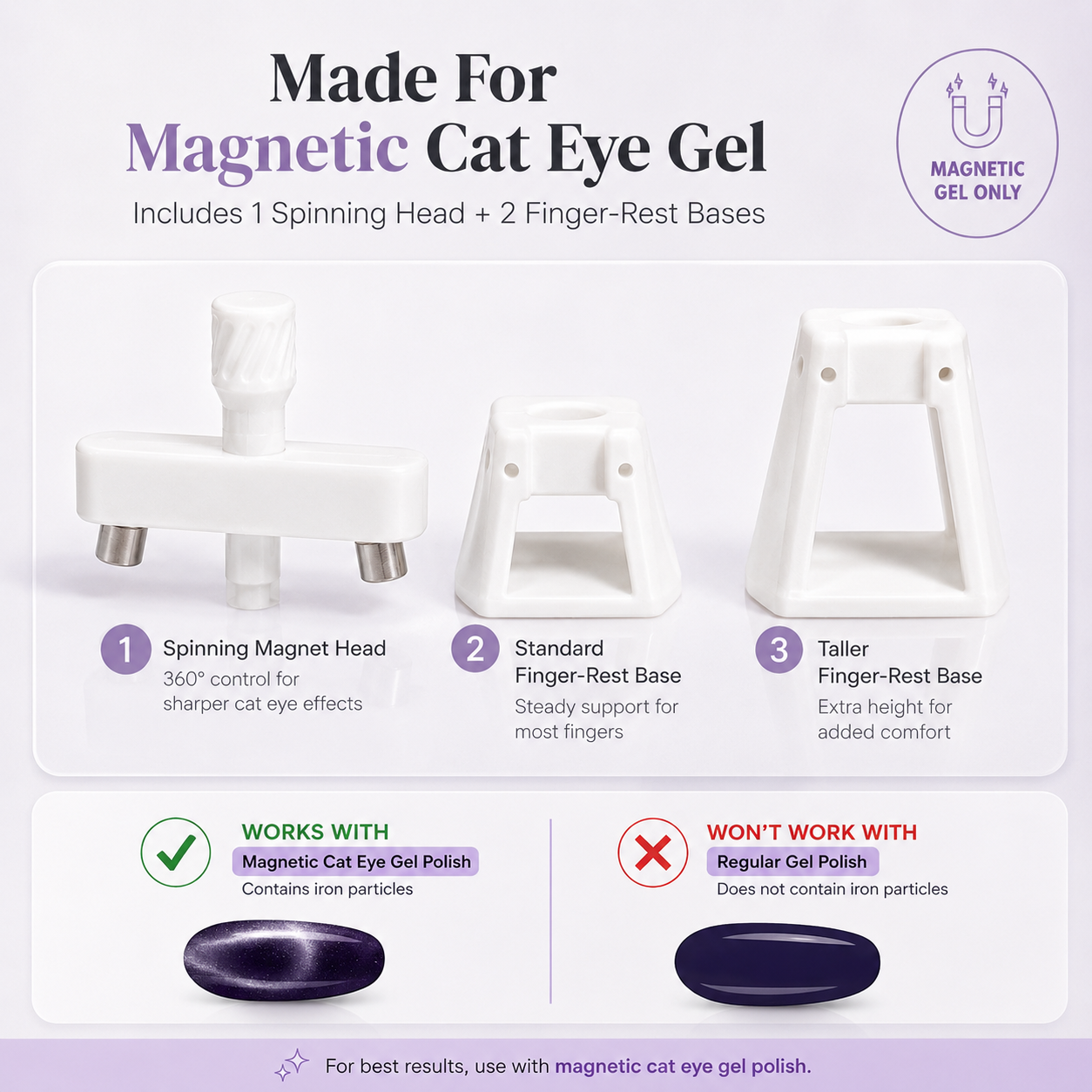 💅 Rotating Cat Eye Gel Nail Magnet Tool with Dual Height Finger Rests 💎