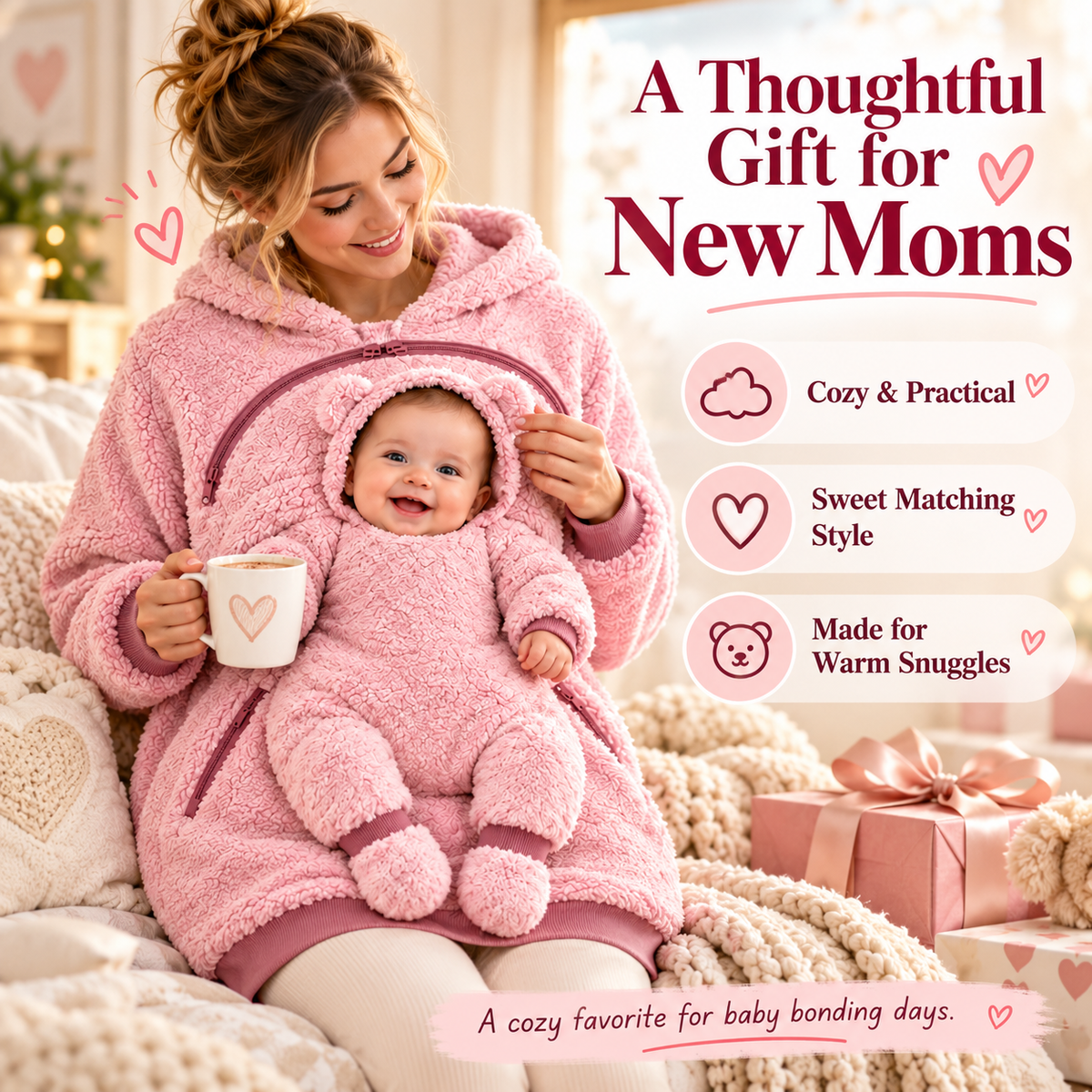 Baby Fleece Hoodie with Built-In Baby Seat – Cozy Babywearing Pullover for Moms & Dads