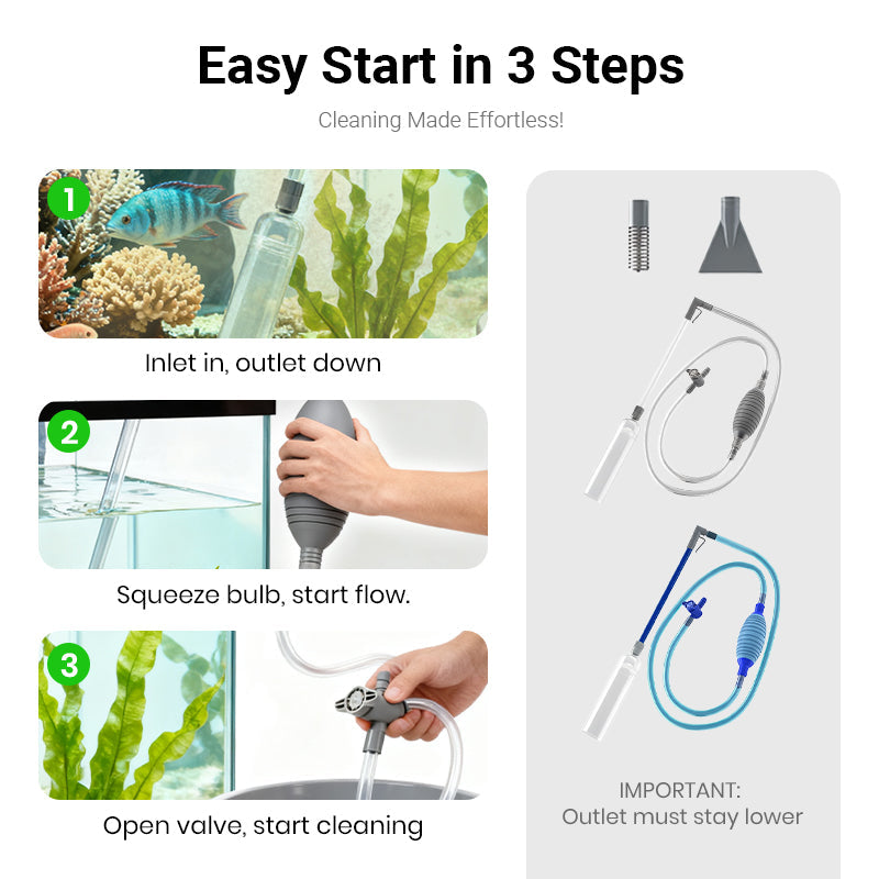 3-in-1 Aquarium Gravel Vacuum – Clean Gravel, Remove Waste & Change Water